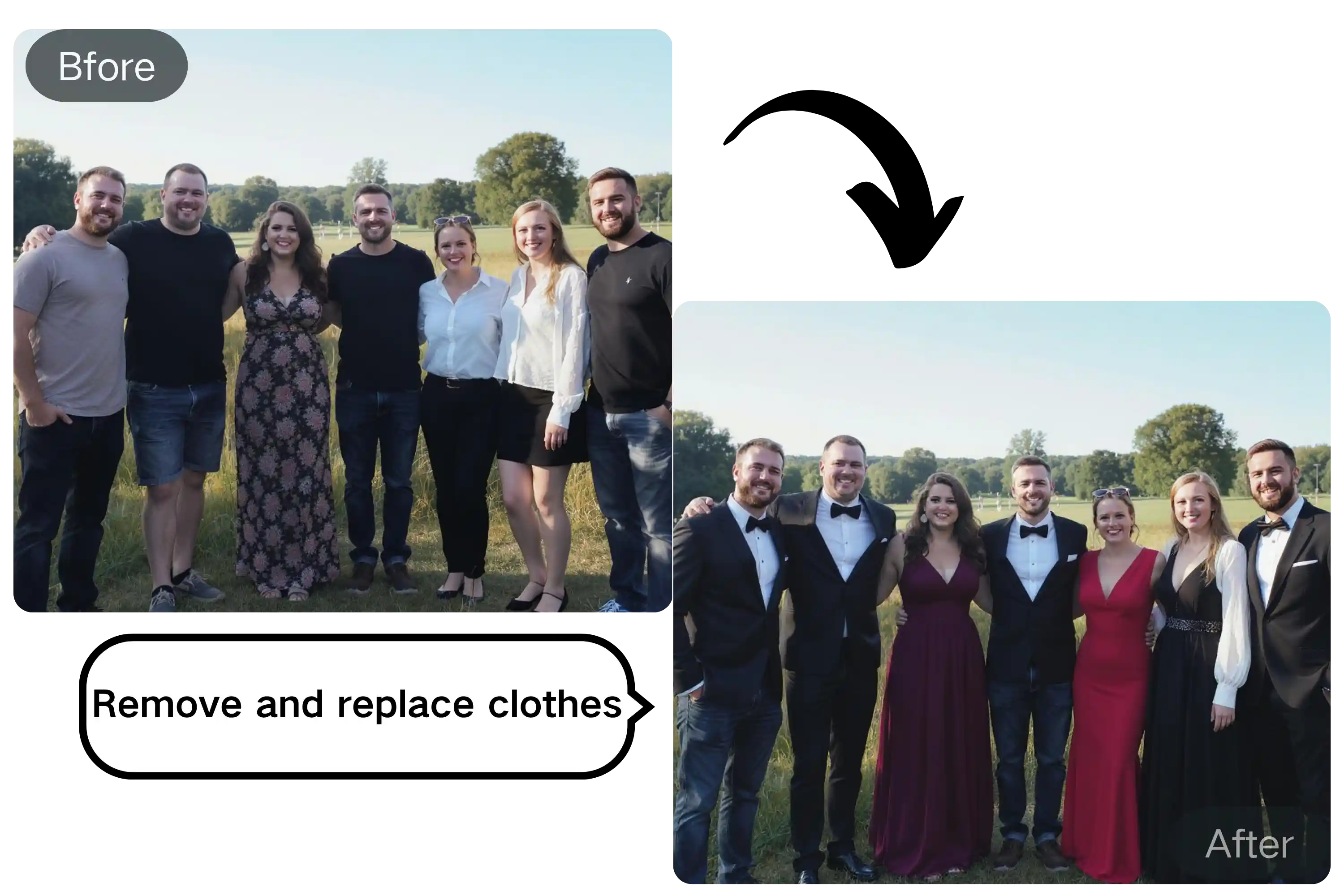 KI Kleidungsentfernung für Gruppenfotos