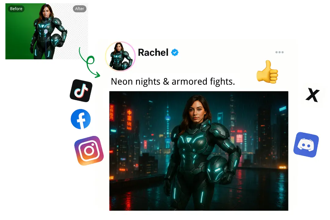Customizable AI Backgrounds After Green Screen Removal