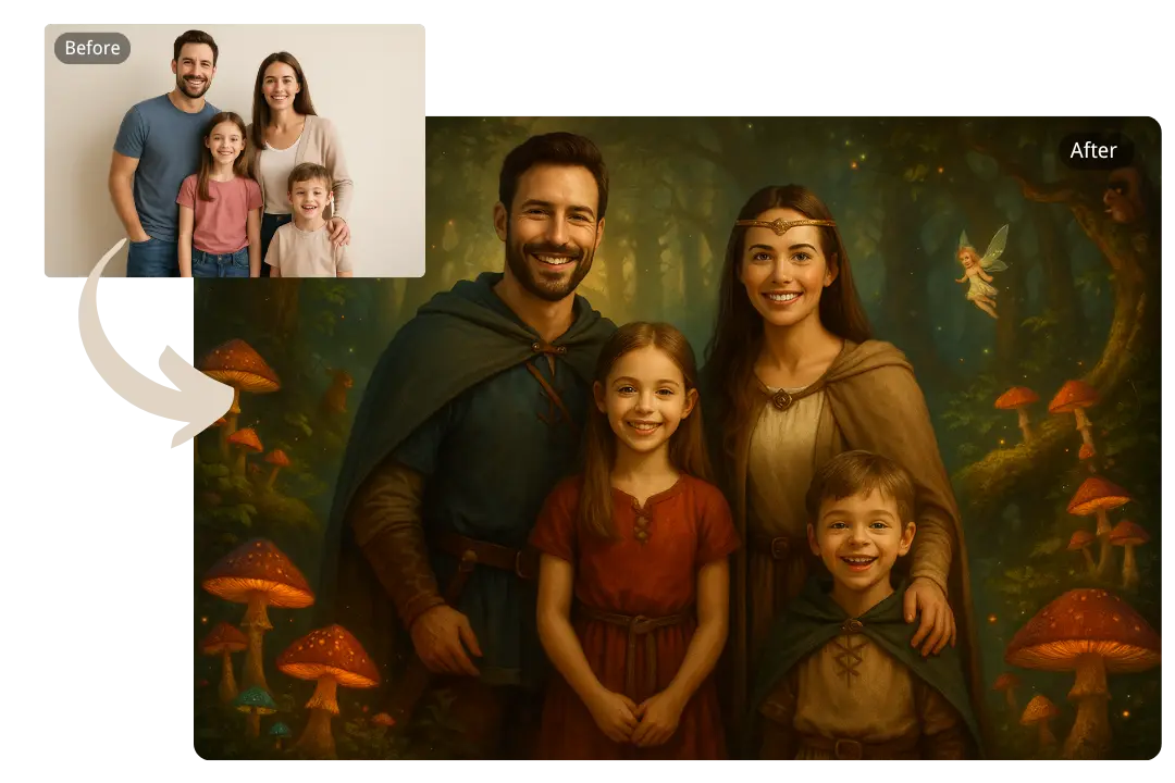 Fantasy Worlds for Storytelling Adventures Using AI Family Photo Generator