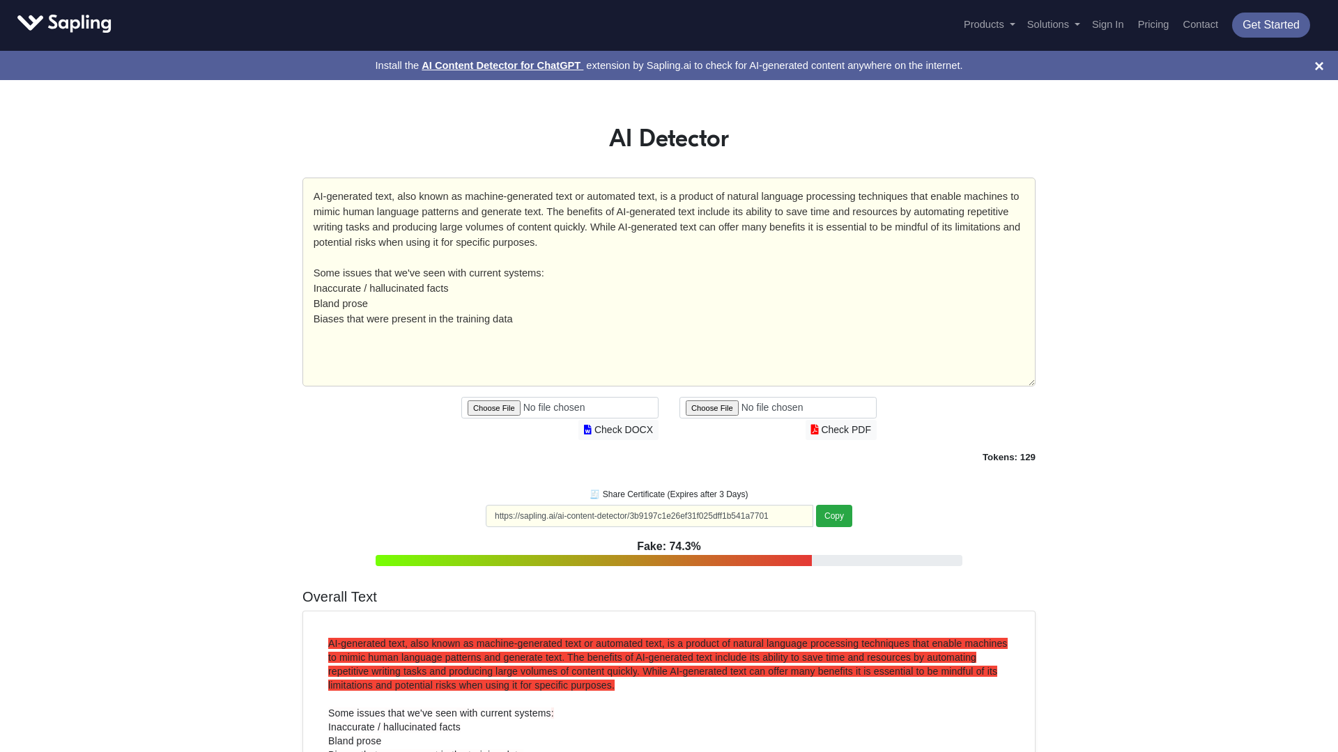 Sapling AI Detector